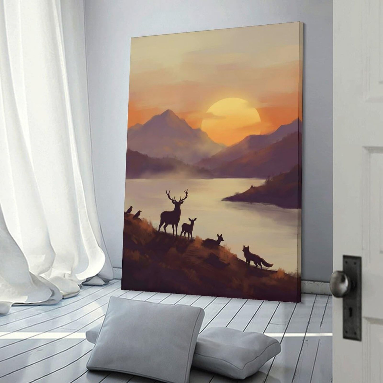 Junmoney Wall Art Print Sunset Wildlife Landscape Painting, 08x12inch(20x30cm), for Bedrooms, Workspaces And Everyday Interiors, Stylish Home Artwork for Focal Walls
