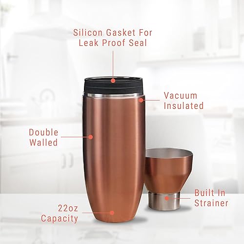 Miniatura 4 de SNOWFOX Coctelera de acero inoxidable con aislamiento al vacío de alta calidad, accesorios de bar en casa, elegante mezclador de bebidas, tapa a