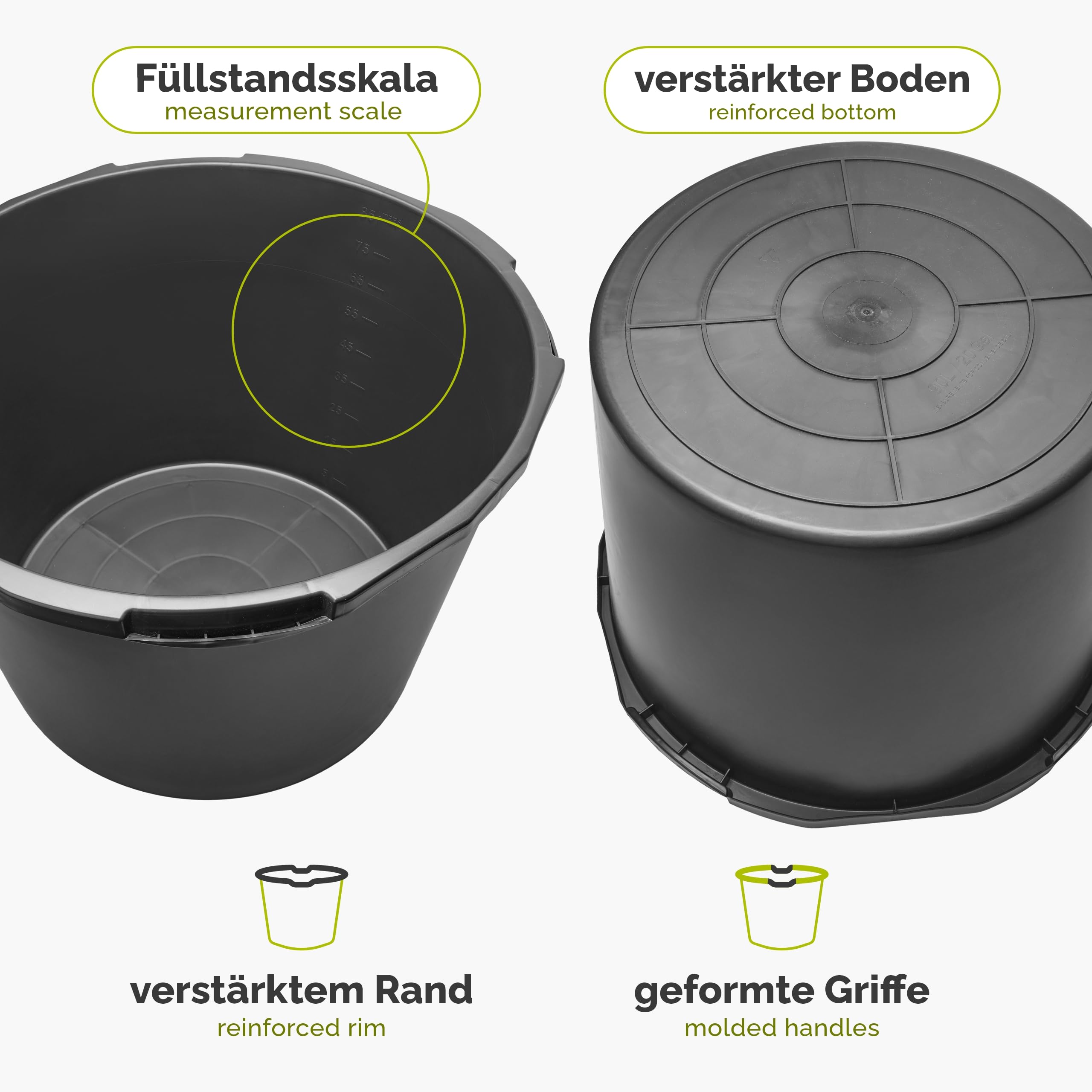 Garronda 5 Pack 90 L Abdeckfolie Malerfolie Abdeckplane HDPE GD-0170 | Robuste Kunststoffwanne aus recyceltem PE, mit Griffen, als Mörtelkasten für Baustelle, Garten, Haushalt und Werkstatt