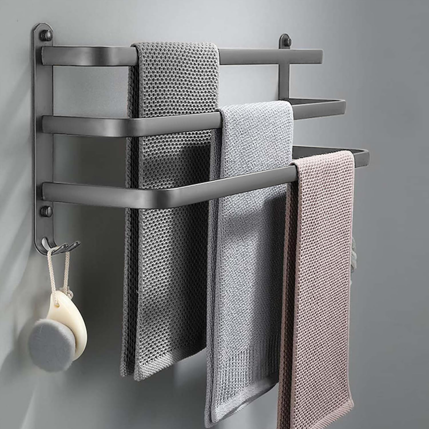 80CM Handtuchhalter Ohne Bohren, Handtuchhalter Schwarz, Handtuchhalter Bad, Handtuchhalter Wand Badezimmer Zubehör Set, 80CM Towel Bar Towel Rack Bathroom, Bathroom Accessories Set,