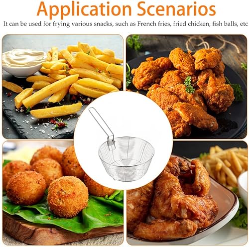 Miniatura 2 de Luxshiny Cesta de freír con asa versátil cesta para papas fritas, pollo y pescado, diseño de malla para separación rápida de aceite, esencial de