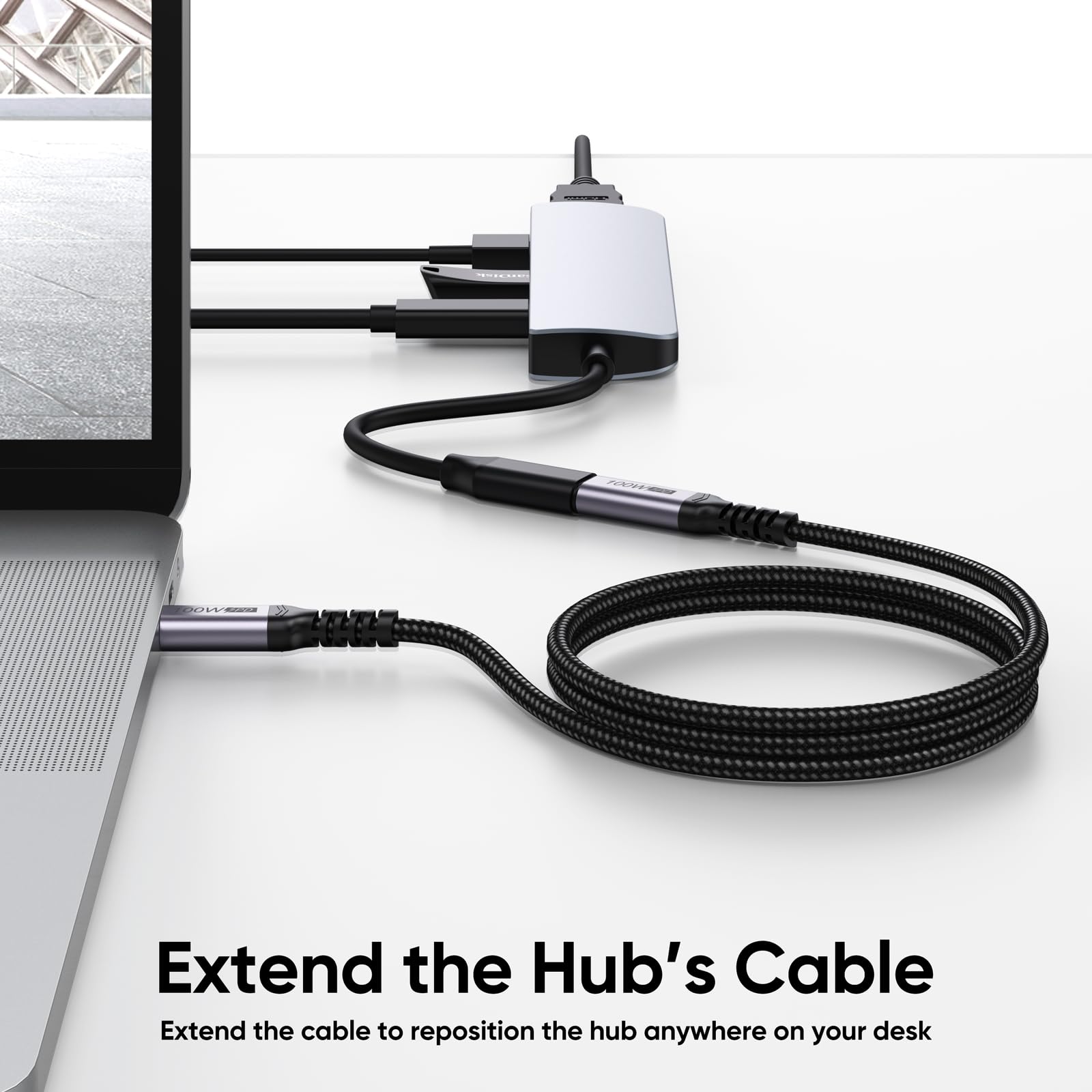 Cable de extensión USB C de 10 pies, 2 unidades, extensor USB 3.2 Gen2 macho a hembra, función completa, transferencia de datos de 10 Gbps, video 4K a 60 Hz, carga de 100 W, cable tipo C para monitor