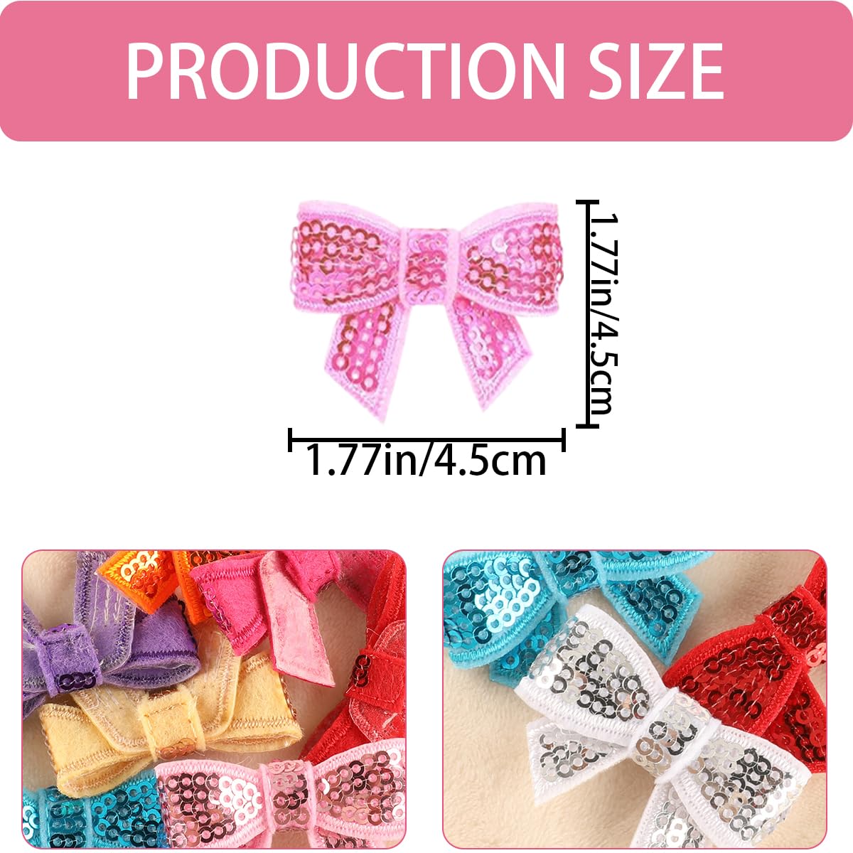 30 PCS Mini Bow Sequin Bowknot Embroidered Patches Bow Patch Glitter Bows Patches Shiny Small Red Bows Iron on Applique Embroidered Patch for Clothing, Bags, Jackets, Jeans DIY Accessory