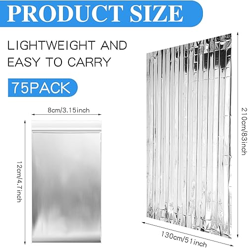Miniatura 2 de Macarrie Paquete de 75 mantas térmicas de papel de emergencia  Manta de supervivencia de lámina plateada, kit de manta espacial para exteriores,