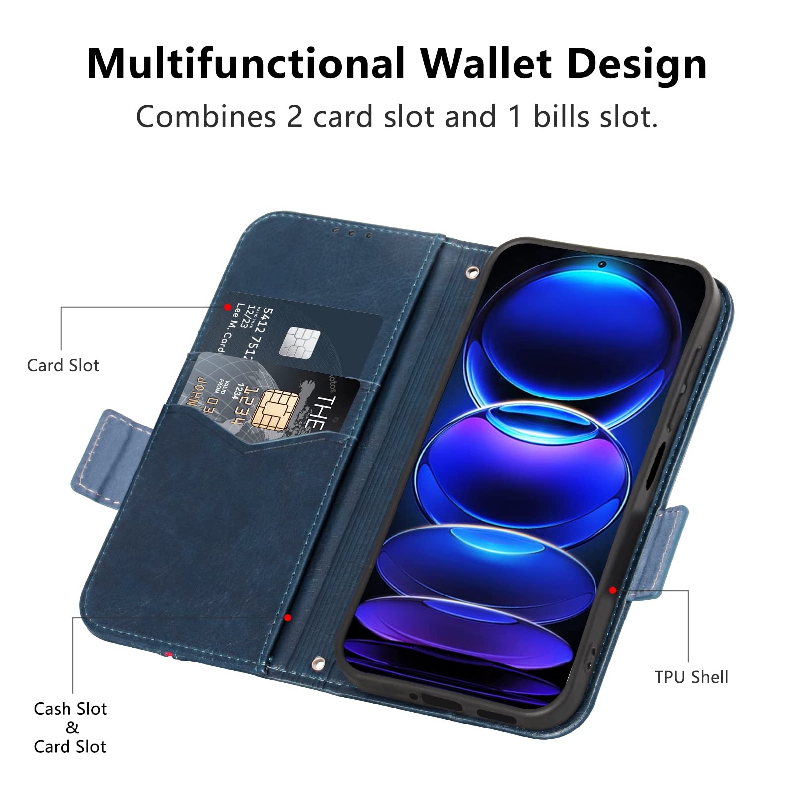 Cover Portafoglio In Pelle PU Per Xiaomi Redmi Note 12 Pro+ Con Supporto E Chiusura Magnetica, Blu - 3