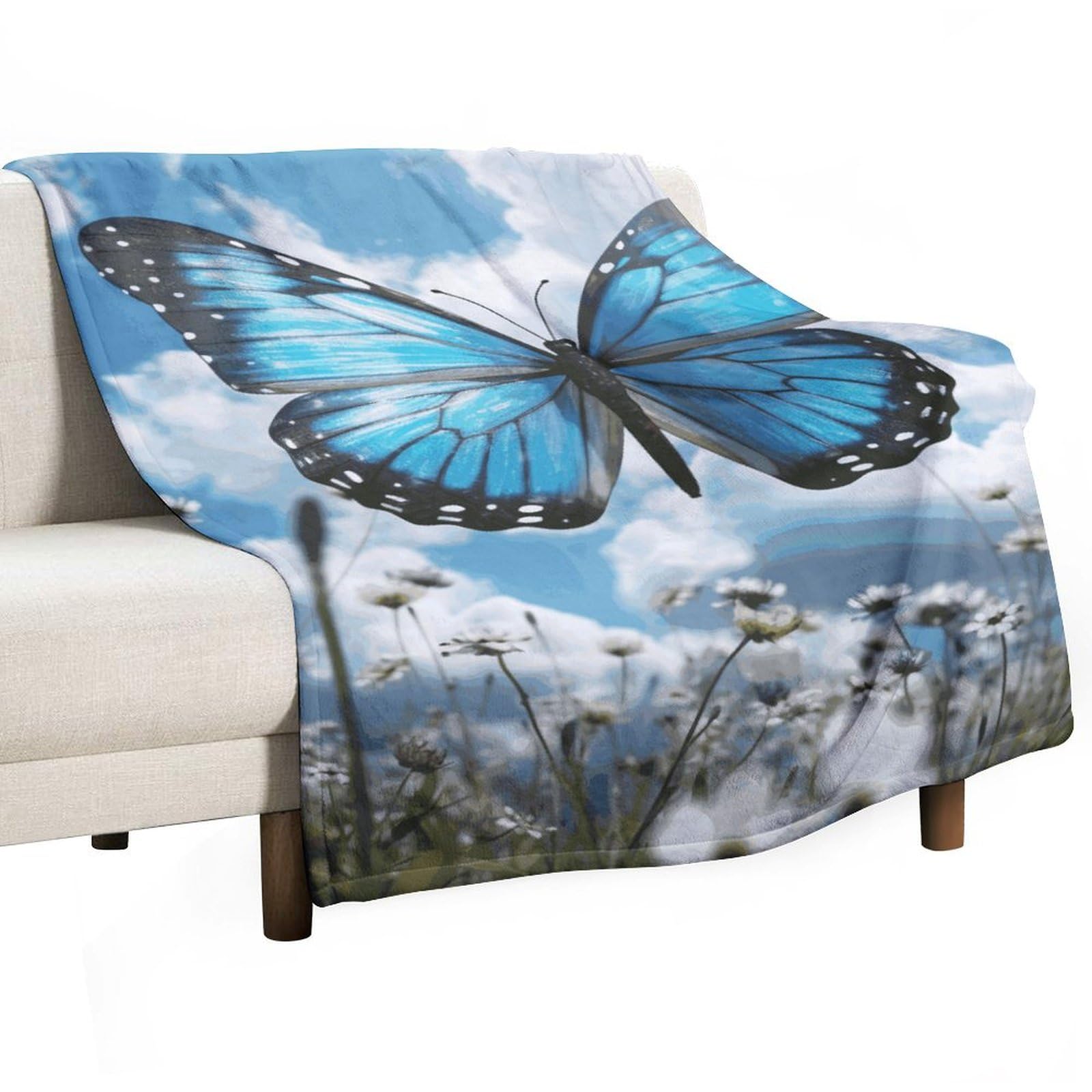 Couverture en flanelle bleue 101x152 cm jeté de lit léger et chaud pour canapé quatre saisons