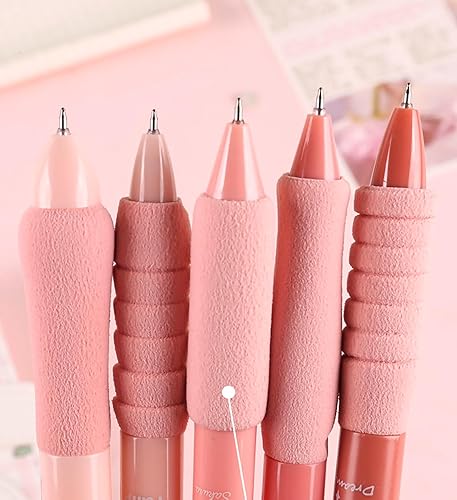 Miniatura 6 de 5 bolígrafos retráctiles rosados, bonitos bolígrafos estéticos de gel, tinta de agarre suave, con punta fina lisa de 0.020 in, suministros escolares