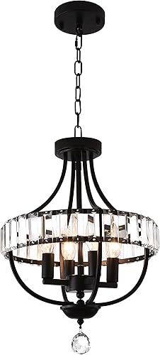 Miniatura 8 de PAPAYA Lámpara de araña de cristal para casa de campo, color negro, rústico, empotrada, para comedor, cocina, vestíbulo, pasillo, entrada,