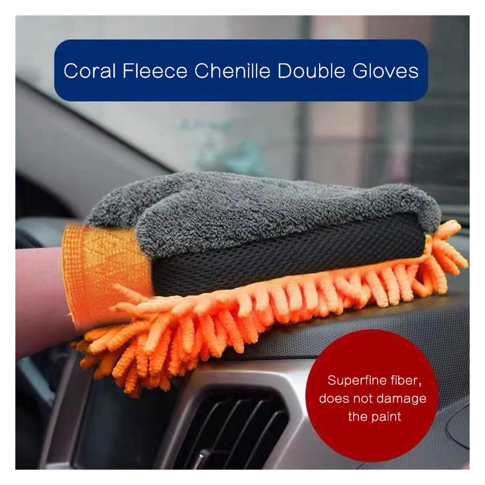 wasserdichte Autowasch-Handschuhe aus Mikrofaser-Chenille, Dicker Auto-Reinigungshandschuh, Wachs-Detaillierungsbürste, Autopflege, doppelseitiger Handschuh