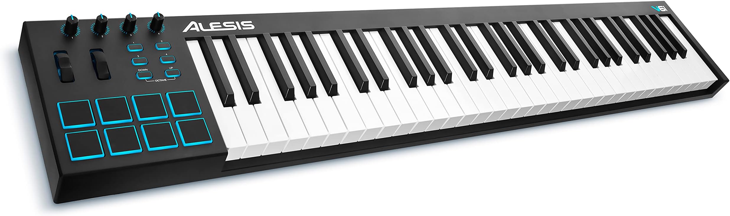 Alesis V61 | 61 Key USB MIDI Keyboard Controller with 8 Backlit Pads, 4 Assignable Knobs and Buttons, Plus a Professional Software Suite