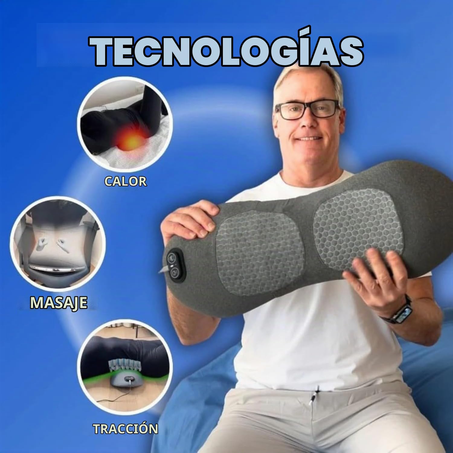 SomniX Masajeador Lumbar — Masajeador Terapéutico Triple Fusión,Levantamiento De Tracción,Masaje De Vibración Y Compresa De Calor,for Cuello, Hombros Y Espalda,Soporte Lumbar Ergonómico (Gris)