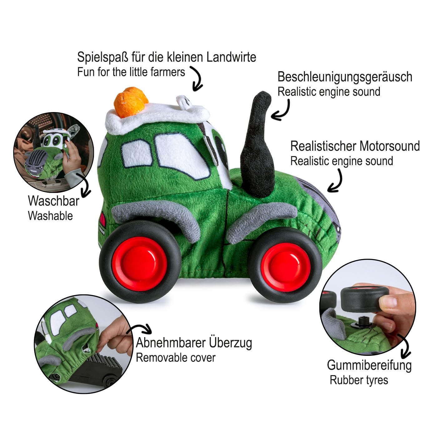 JAMARA 410200 Fendt RC pluszowy traktor 2,4 GHz z dźwiękiem, zdalnie sterowany, zabawka dla niemowląt, traktor toys plush od 24 miesięcy, pomysł na prezent dla dzieci, sterowanie obrotowe, zdejmowana