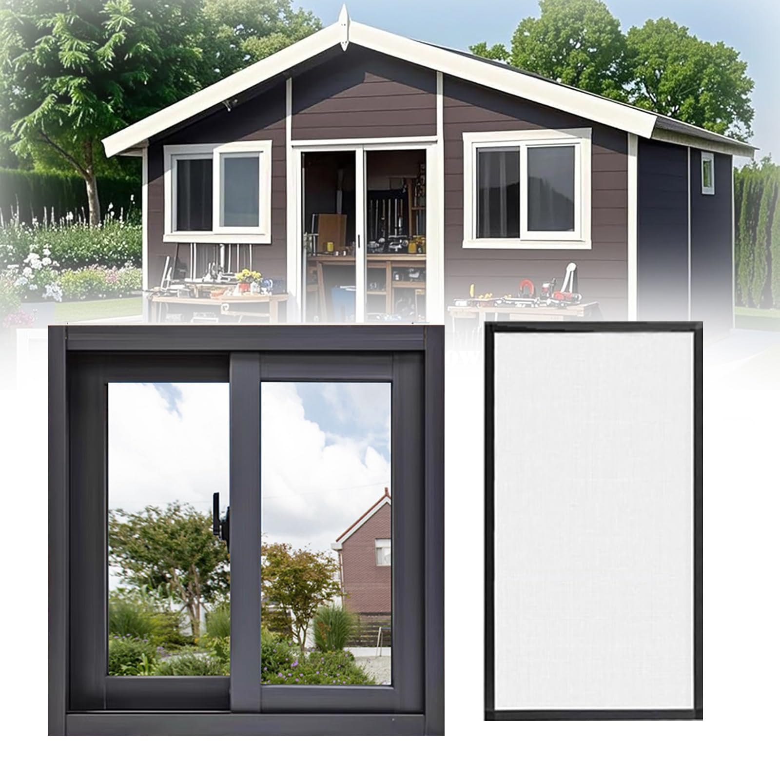 Ventana corredera negra ideal para gallineros y cobertizos de jardín