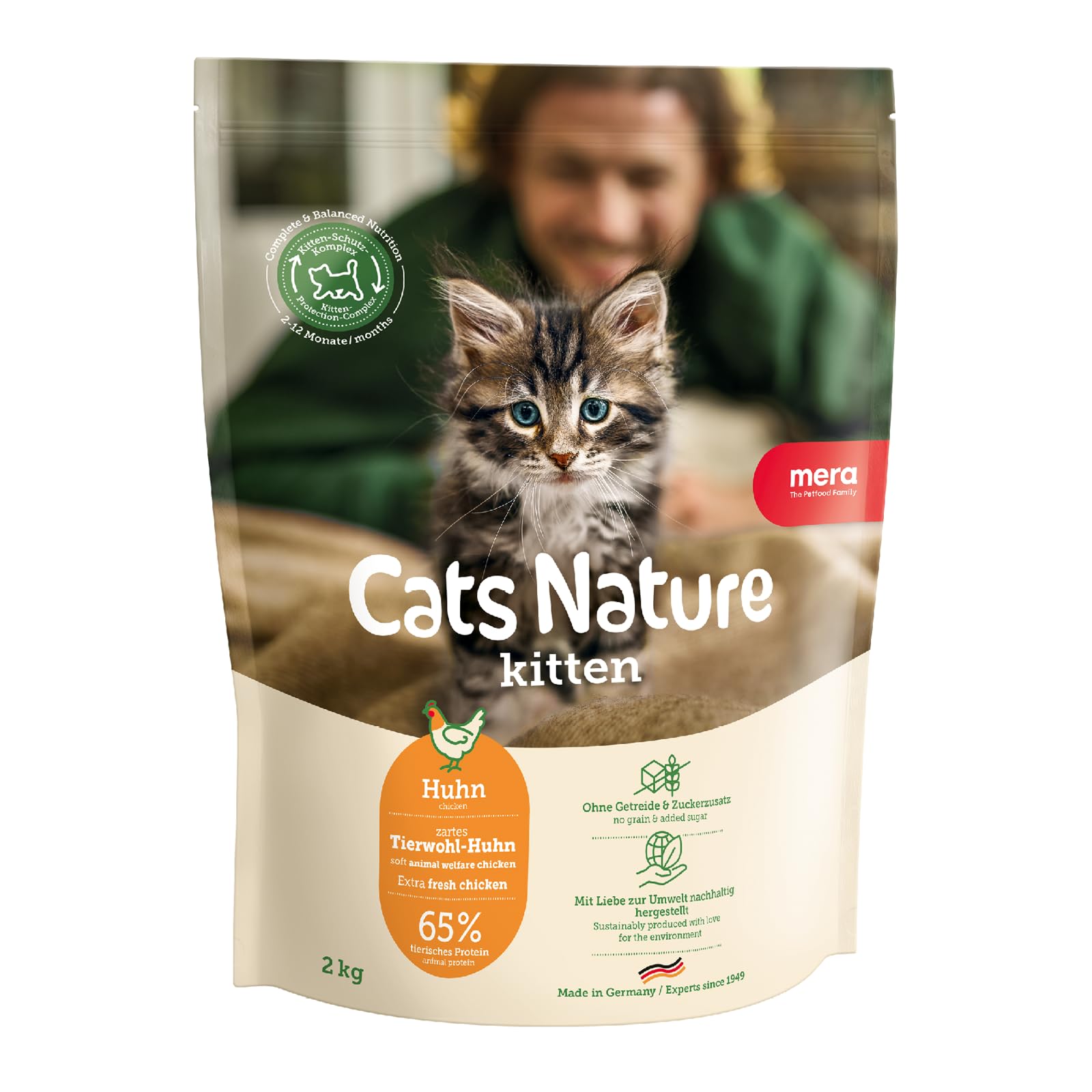 MERA Cats Nature Huhn Premium Kitten Trockenfutter für Katzen 2kg | Getreidefrei & zuckerfrei | Katzenfutter Trocken mit hohen Fleischanteil & Colostrum | Dry Cat Food