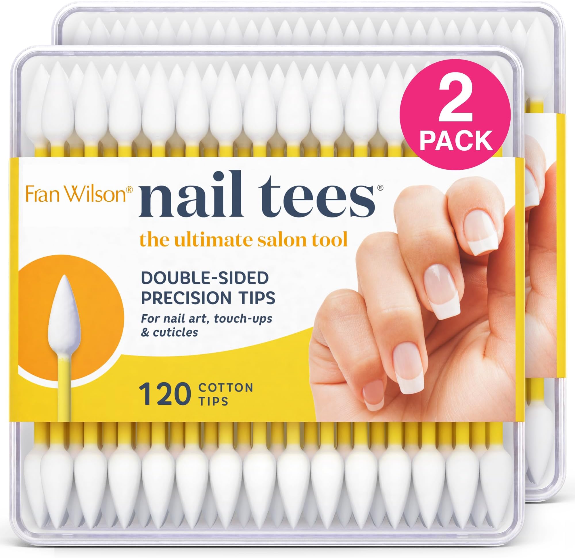 NAIL TEES COTTON TIPS 120 Count (2 PACK) - The Ultimate Nail Tool, Multi-Purpose Double-sided Swabs with Pointed Ends for Precise Touch-ups and the Perfect At-Home Manicure & Pedicure