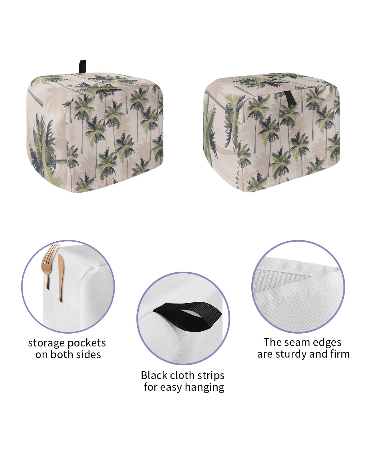 Toaster Dust Cover with Pockets, Tropical Plant Palm Tree Summer Beach Soft Washable 2 Slice Toaster Cover, Dust-proof Cover for Small Appliance Cover and Fingerprint Protection