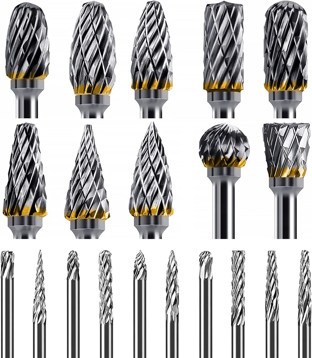 20 PCS Carbide Die Grinder Bits for Dremel Rotary Tool Accessories, Heatigo 1/8" Shank Double Cut Tungsten Steel Rotary Burr Set, Carving Tools for Wood Metal Grinding Engraving Polishing