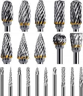 20 PCS Carbide Die Grinder Bits for Dremel Rotary Tool Accessories, Heatigo 1/8" Shank Double Cut Tungsten Steel Rotary Burr Set, Carving Tools for Wood Metal Grinding Engraving Polishing