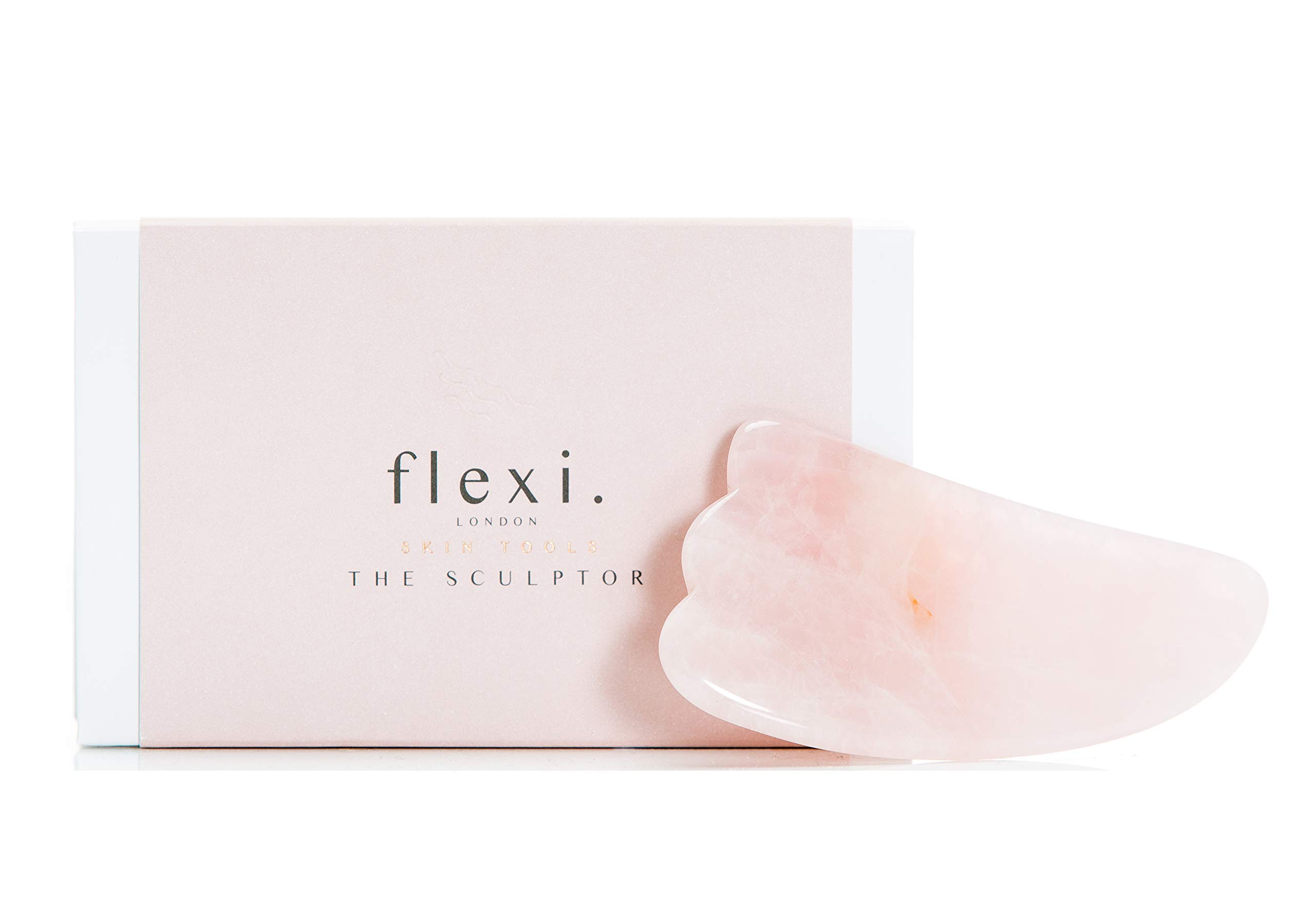 Flexi London Rose Quartz Gua Sha Sculpting Tool Design for Natural Anti-Ageing Massage| Decrease Puffiness | Anti-Wrinkles | Fine Lines and Skin Tightening