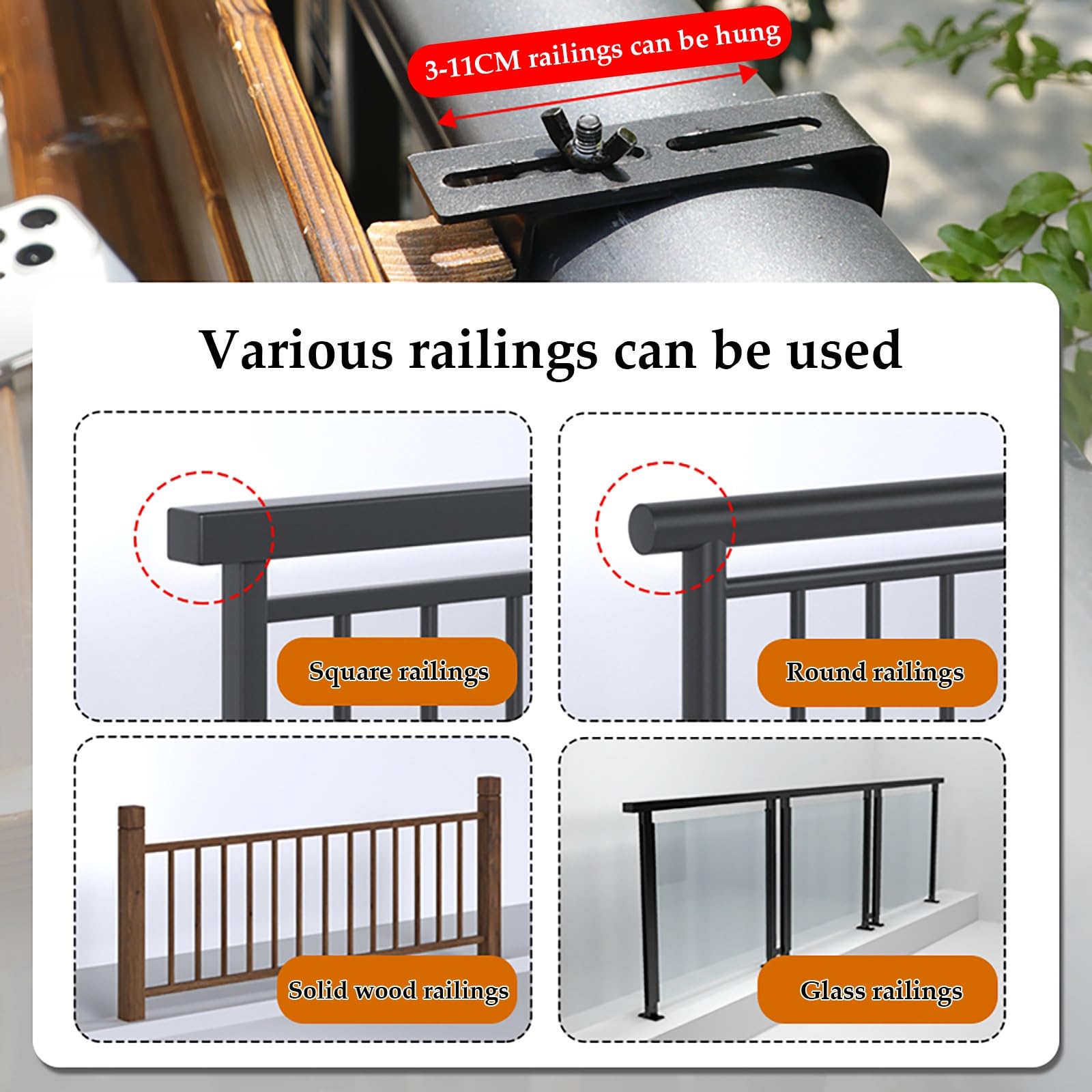 Tavolo pieghevole da balcone, tavolo da balcone per esterni, tavolo da ringhiera per balcone, tavolo da terrazza con ringhiera per balcone da giardino(90cm)