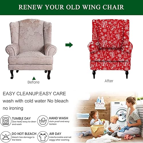 Miniatura 6 de CRFATOP Fundas estampadas para sillas de ala de 2 piezas, fundas elásticas para sillas con respaldo de alas de tela de elastano, fundas para sillón