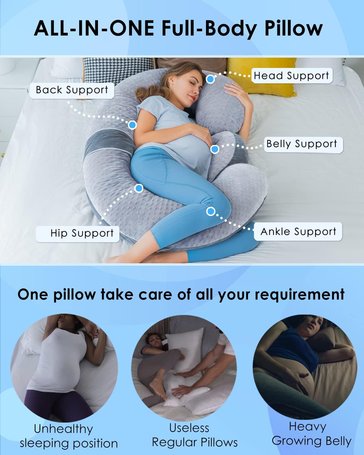 QUEEN ROSE Pregnancy Pillows, E Shaped Full Body Pillow for Sleeping, with Pregnancy Wedge Pillow for Belly Support, 60 Inch Maternity Pillow for Side Sleeper, Grey Bubble Velvet : Baby