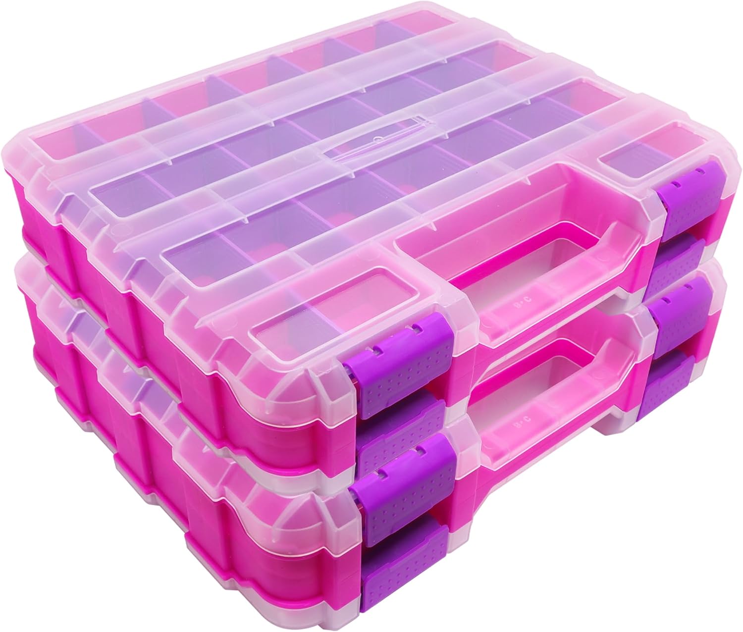 2PCS Pink Tools Box, 50-Compartment Double Side Small Parts Storage Box with Removable Plastic Dividers for Hardware, Beads, Art Supplies, Hair Accessories and More