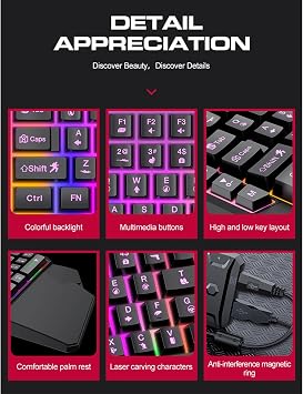 One-handed Gaming Keyboard and Mouse with 40 Keys USB Cord RGB Backlight Ergonomic Wrist Mechanical Feedback