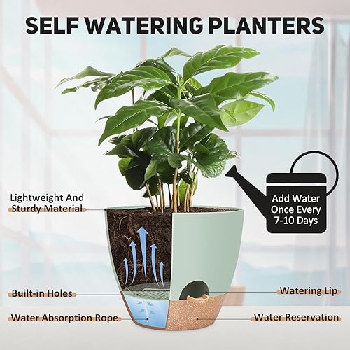 Miniatura 3 de Macetas grandes de riego automático de 12 pulgadas, macetas con múltiples agujeros de drenaje de malla para plantas y flores de jardín de interior y