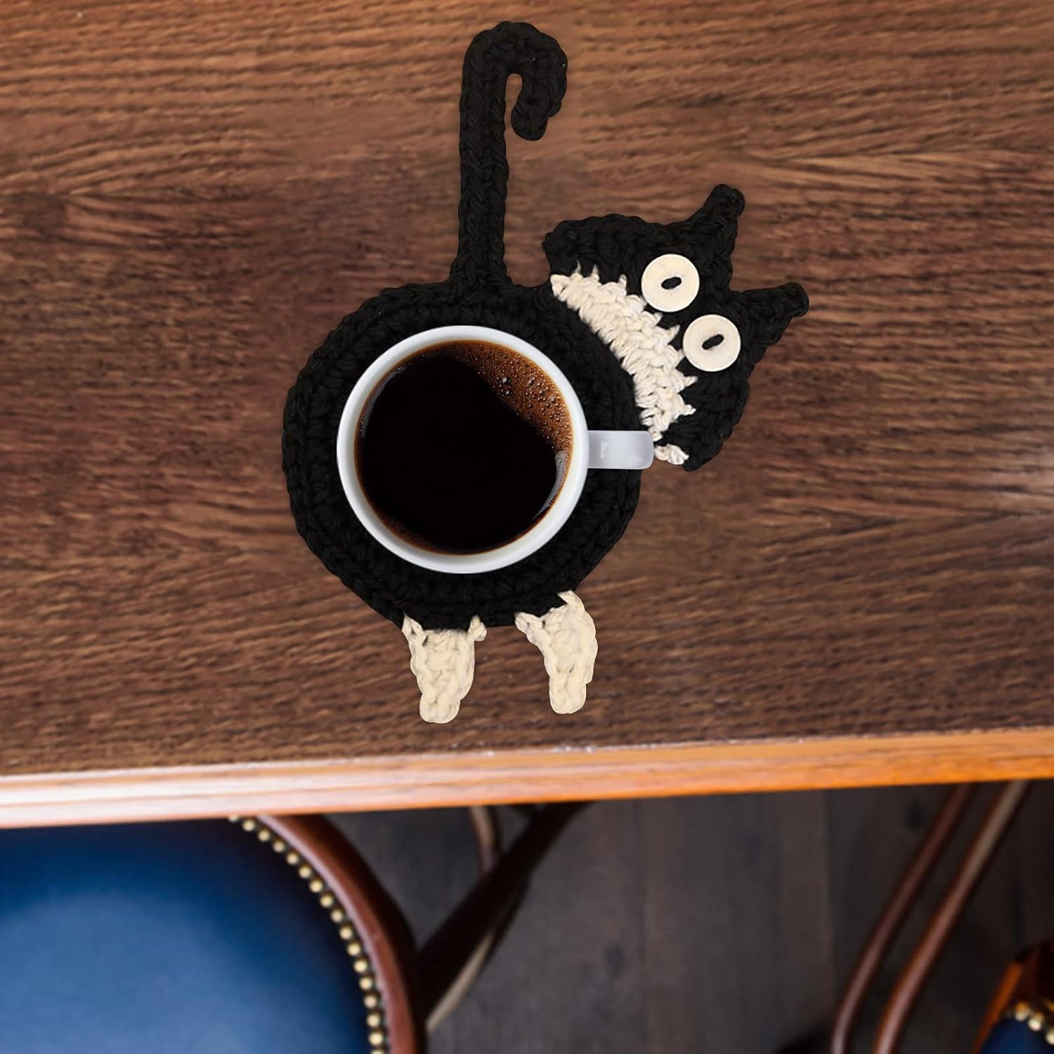 Cat Butt Coasters Crocheted, Handmade Knitted Funny Cat Drink Coasters Gifts for Cat Lover, Creative Kitty Butt Crochet Coffee & Tea Coaster, Home Office Table Decor