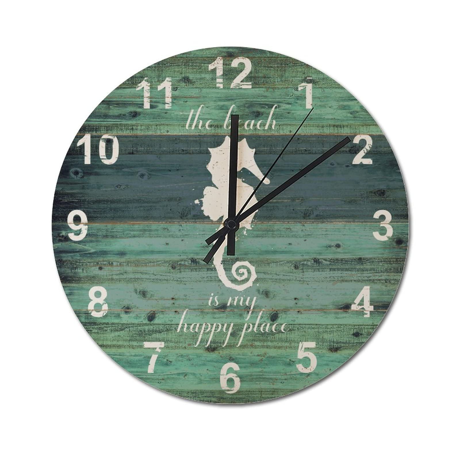 Horloge murale grand format Nautical déco bois sans bruit effet craquelé rustique