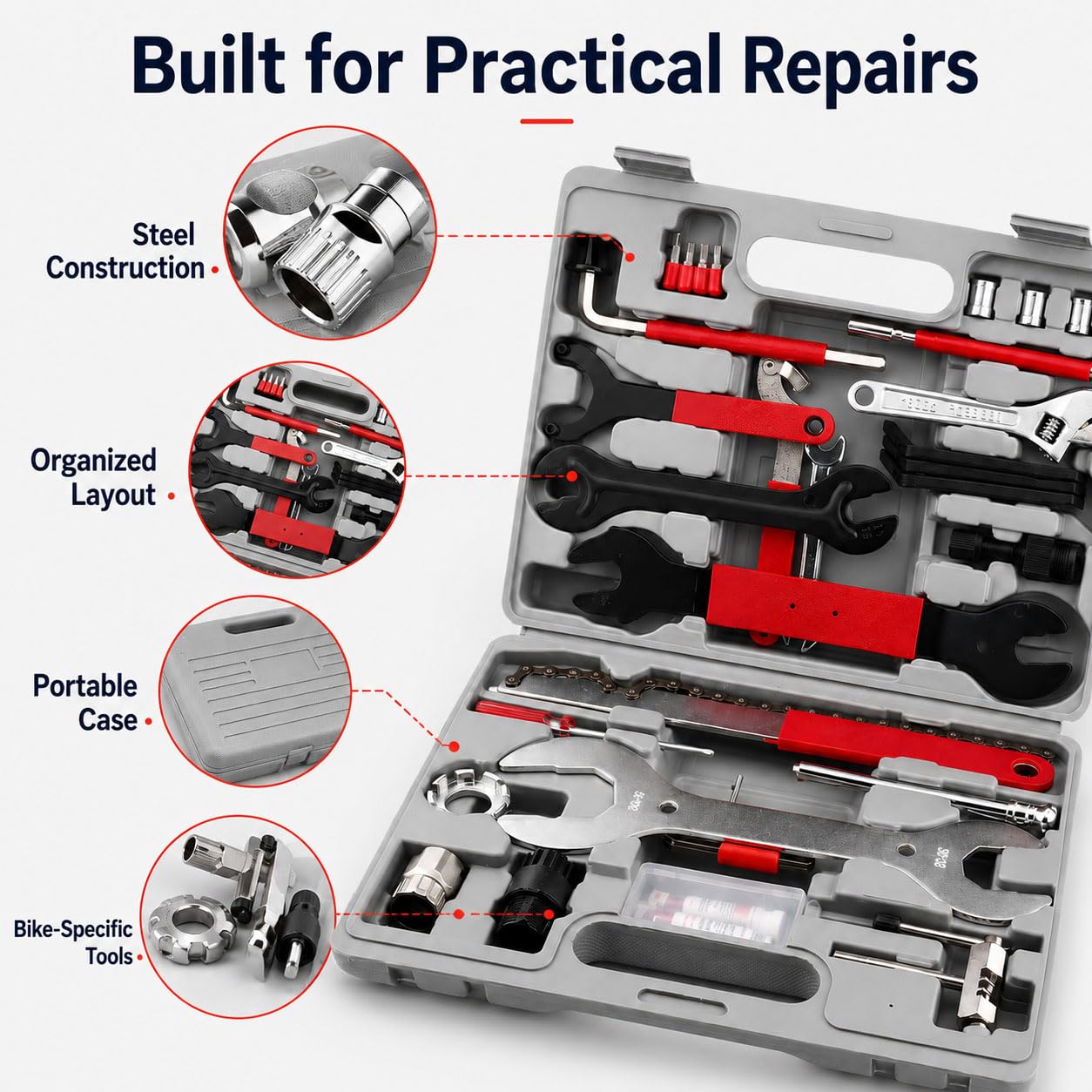 44 Pcs Kit de Réparation Vélo pour 3T | Outils Entretien Vélo | Multifonctionnel Portable Accessoires Route Atelier Maison Cyclisme | Avec Mallette de Rangement