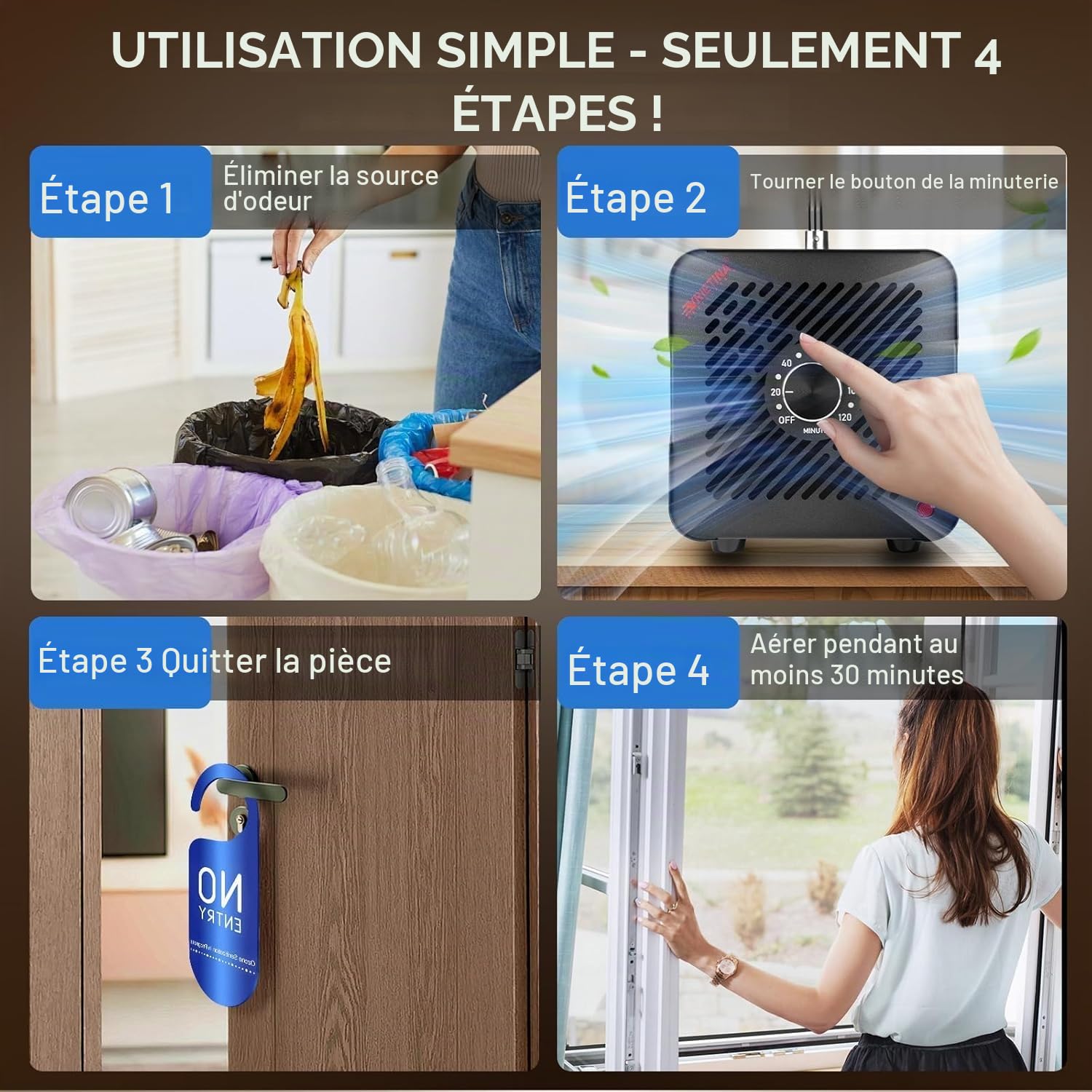 Générateur d'Ozone Domestique 65000 mg/h, 35db 150w Machine à Ozone pour Purification de l'Air et Élimination des Odeurs Dispositif d'Ozone Portable O3 pour Bureau, Salle de Bain, Maison, Voiture