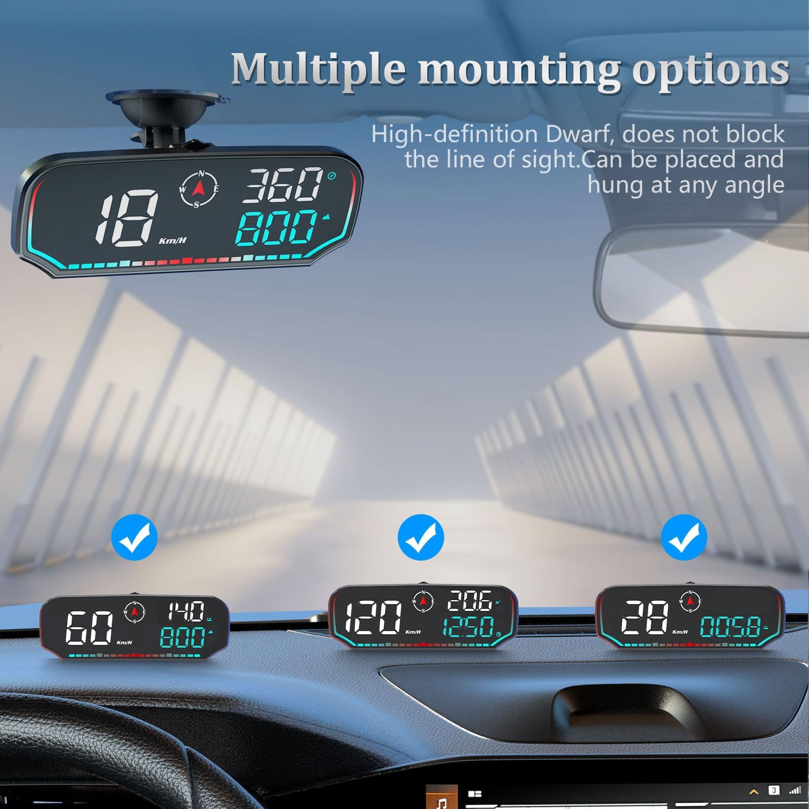 GPS Speedometer, Car Head Up Display, KM/H and MPH, Digital Speedometer Car MPH, with Speed Reminder and Fatigue Driver Reminder, Suitable for All Cars