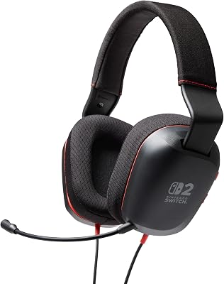 PowerA Cuffie stereo cablate per Nintendo Switch 2, colore nero, licenza ufficiale, criver da 50 mm, microfono a braccio staccabile, controlli on-ear, jack da 3,5 mm, compatibili con Switch OLED