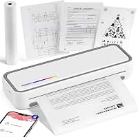 Impressora Térmica Portátil A4, Impressora Térmica Portátil com 20 Folhas Papel com Bluetooth, Compatível com Android, iOS e Laptop
