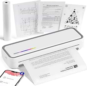 Impressora Térmica Portátil A4, Impressora Térmica Portátil com 20 Folhas Papel com Bluetooth, Compatível com Android, iOS e Laptop