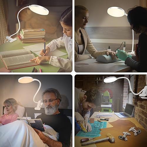 Miniatura 8 de Luz de lectura con control remoto, lámpara de escritorio LED con clip temporizador de 1 hora y luz nocturna RA95 regulable cuello de cisne flexible,