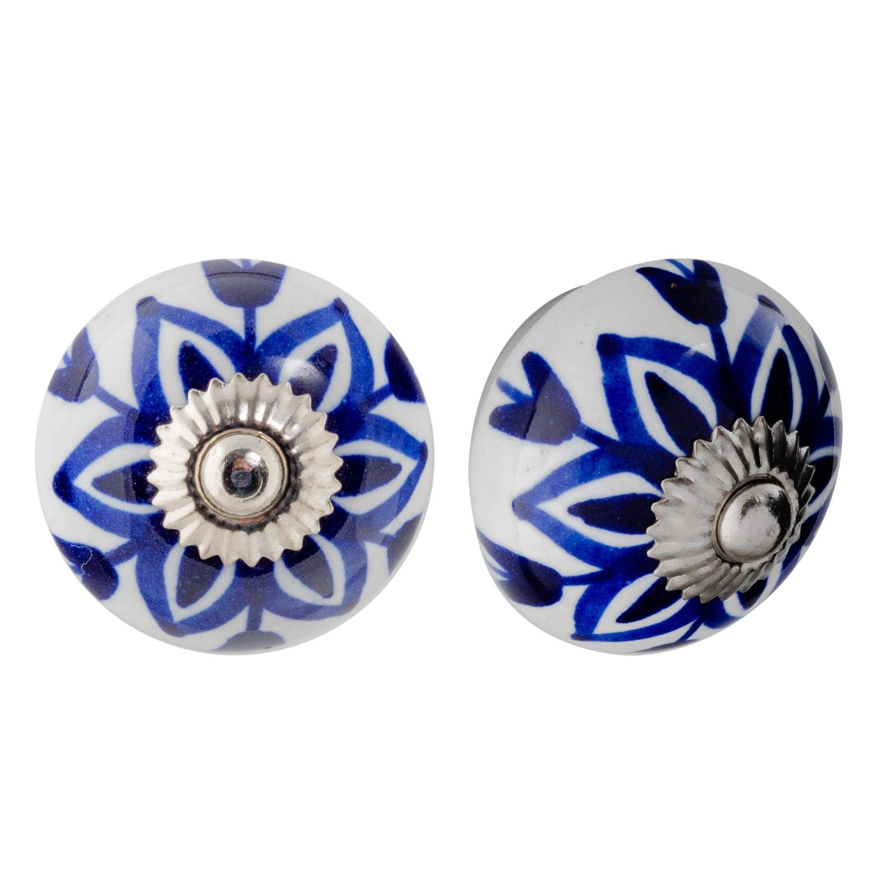 Nicola Spring Navy Flower Ceramic Cupboard Drawer Handle Knobs - Floral Design -Dark Blue Flower - Pack Of 24