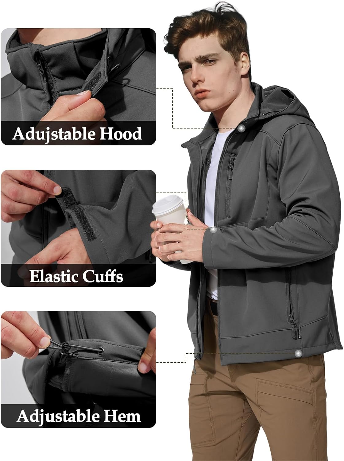 Mens Jacket Waterproof Hooded Coats Tactical Soft Shell Jackets for Men - Image 5
