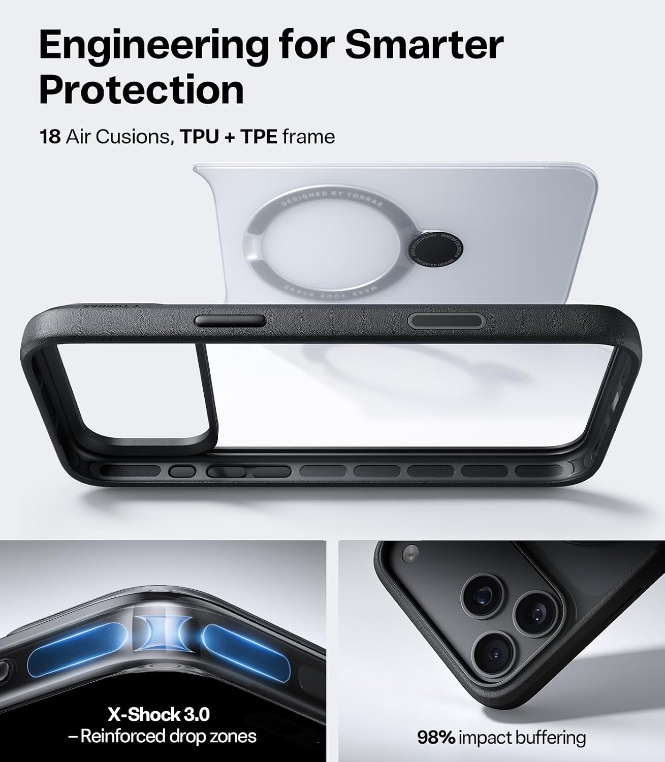 TORRAS Q3 Spin for iPhone 18 Pro Max Case with 360 Magnetic Stand, Black