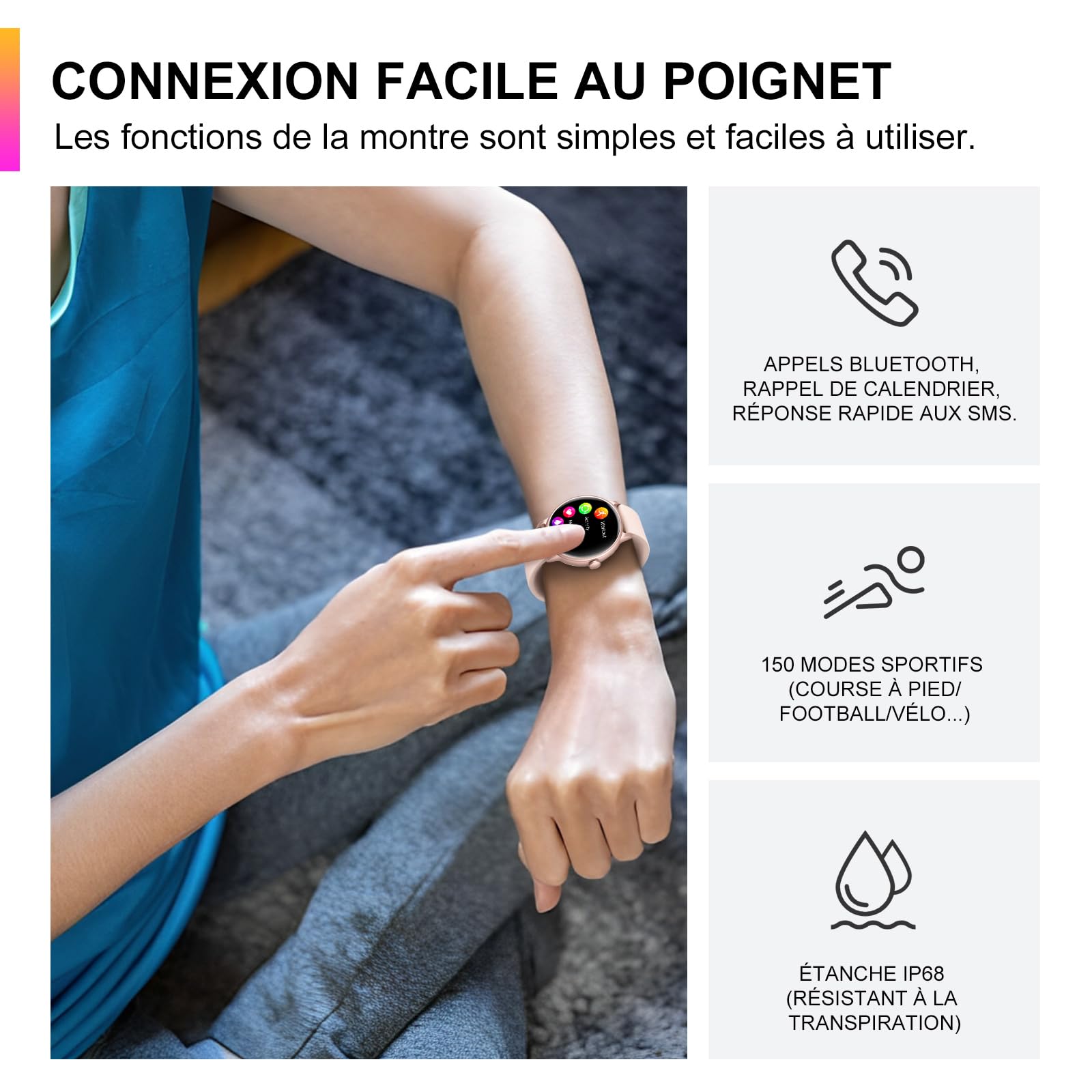 Montre Connectée Homme Femme, 1.43'' AMOLED Smartwatch avec Appel Bluetooth, Montre Connectee avec Moniteur de Fréquence Cardiaque, Podomètre Etanche IP68 Montre Intelligente pour Android iOS