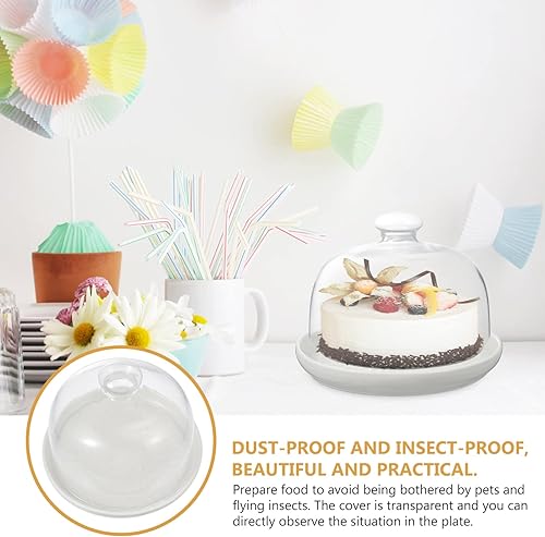 Miniatura 2 de Angoily Cloche - Plato de cerámica para tartas con tapa de cúpula y soporte de exhibición de queso con cubierta de vidrio transparente, bandeja para