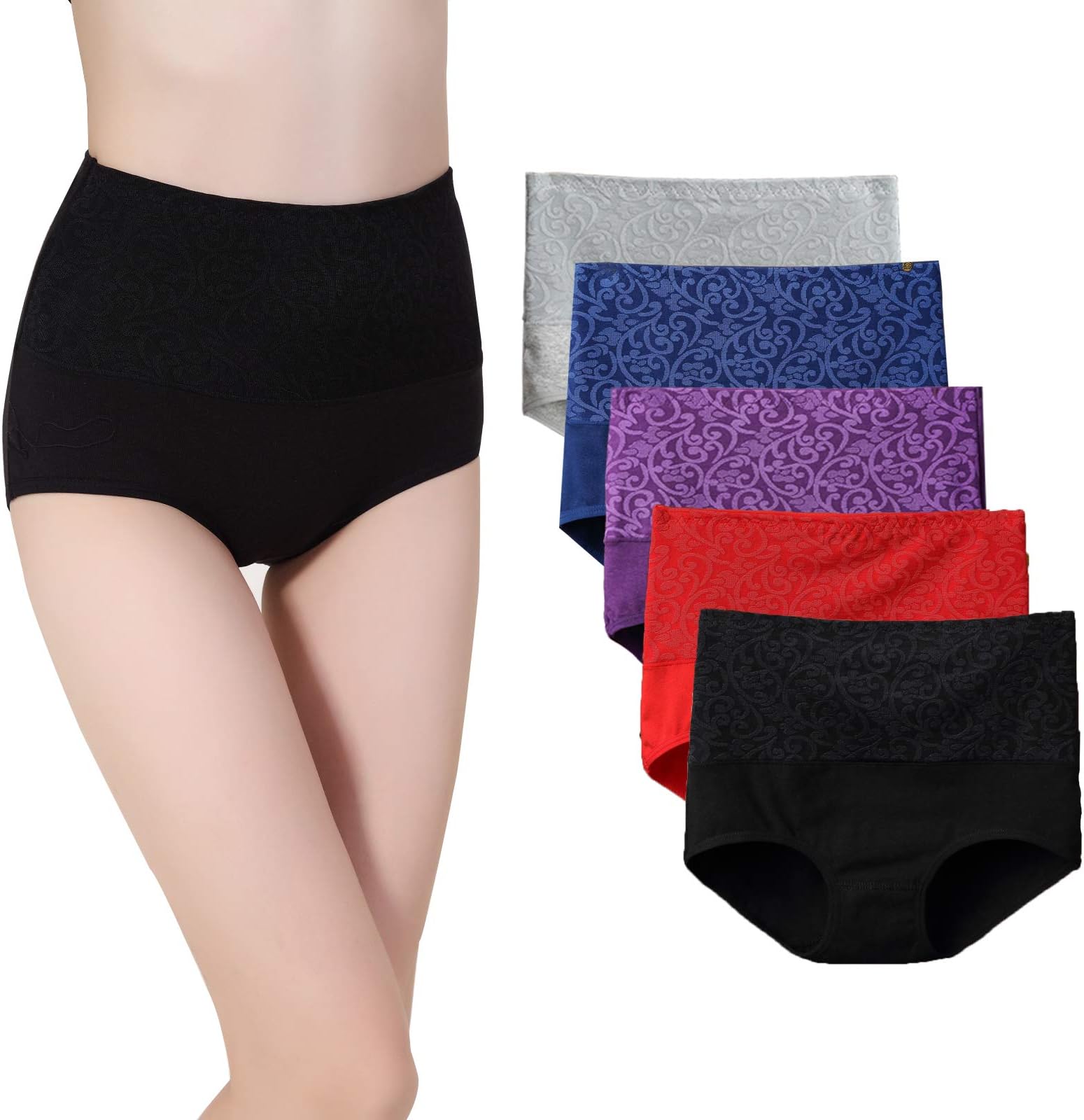 Women's High Waist Panties Tummy Control Briefs Cotton Underwear No Muffin Top