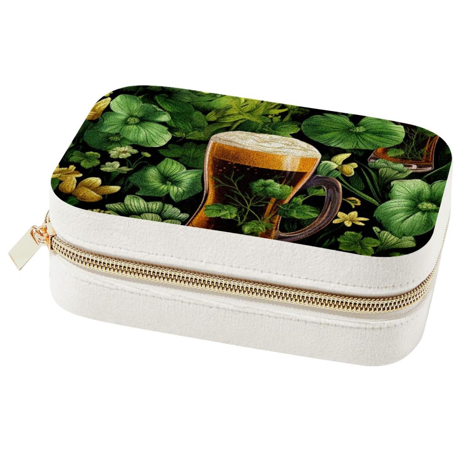Caja organizadora de joyas de viaje de terciopelo con trébol y compartimentos con cremallera