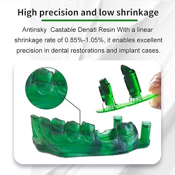 Antinsky Castable Dental Resin for DLP LCD UV-Curing Resin 3d Printer 405nm Complete Combustion, Easy Casting for Dental implant Restoration Frame & Crown High Precision Wide Compatibility 0.5kg Green