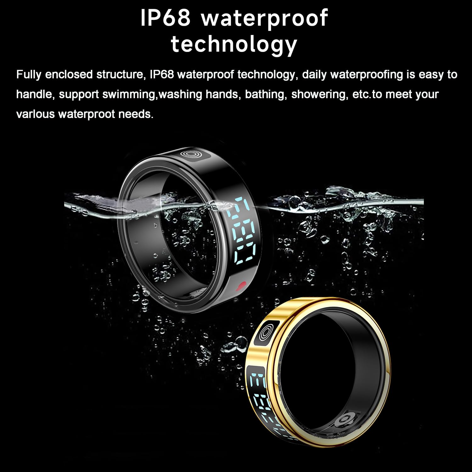 LONGLU Smart Ring dla kobiet i mężczyzn, z wyświetlaczem LED, tracker aktywności fizycznej, z pulsometrem, aktywnością do snu, uprawiania sportu, wodoodporności 5ATM, monitor zdrowia, kompatybilny z