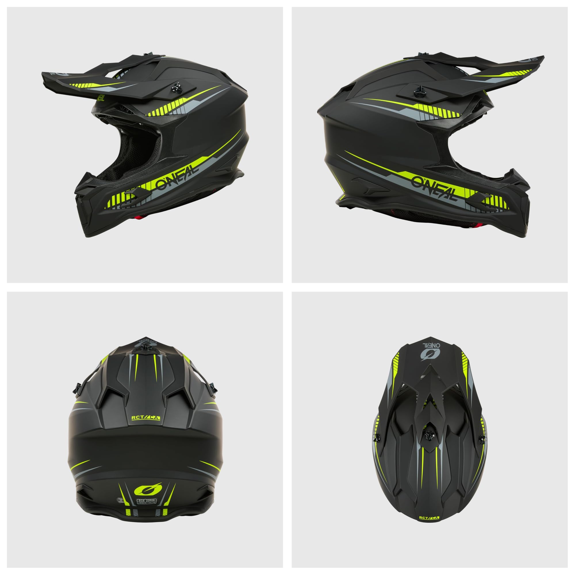 O'NEAL C-SRS Casco da motocross, MX Enduro, forte guscio in ABS, fodera interna imbottita e lavabile, ventilazione ottimale, chiusura di sicurezza microlock per adulti (giallo neon M)