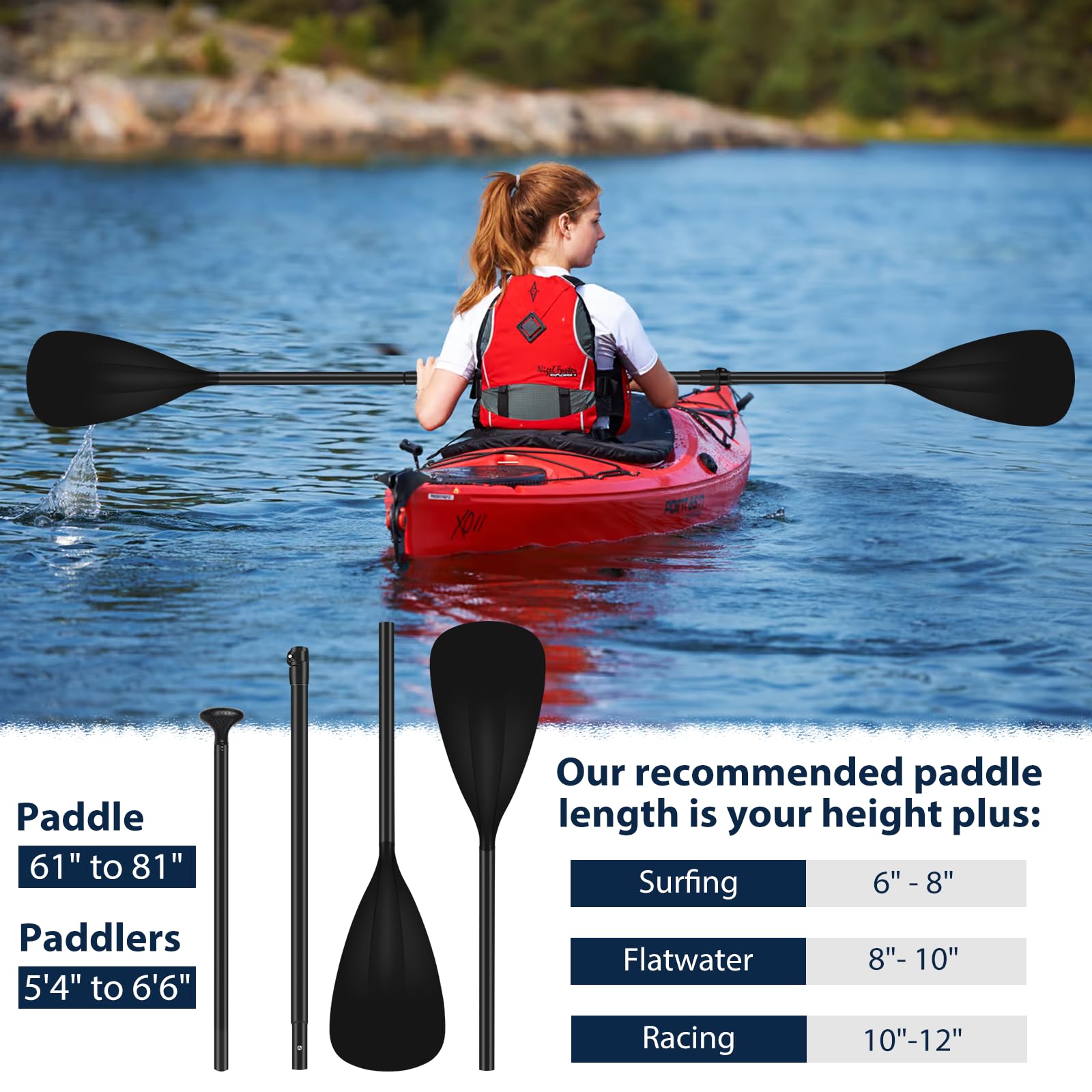 Sup Kayak Pagaie, 2 en 1 Aluminium Pagaie réglable pour Stand-Up Paddling, Manche recouvert de PU Double pagaie 186-220cm Plastique Lame en Nylon