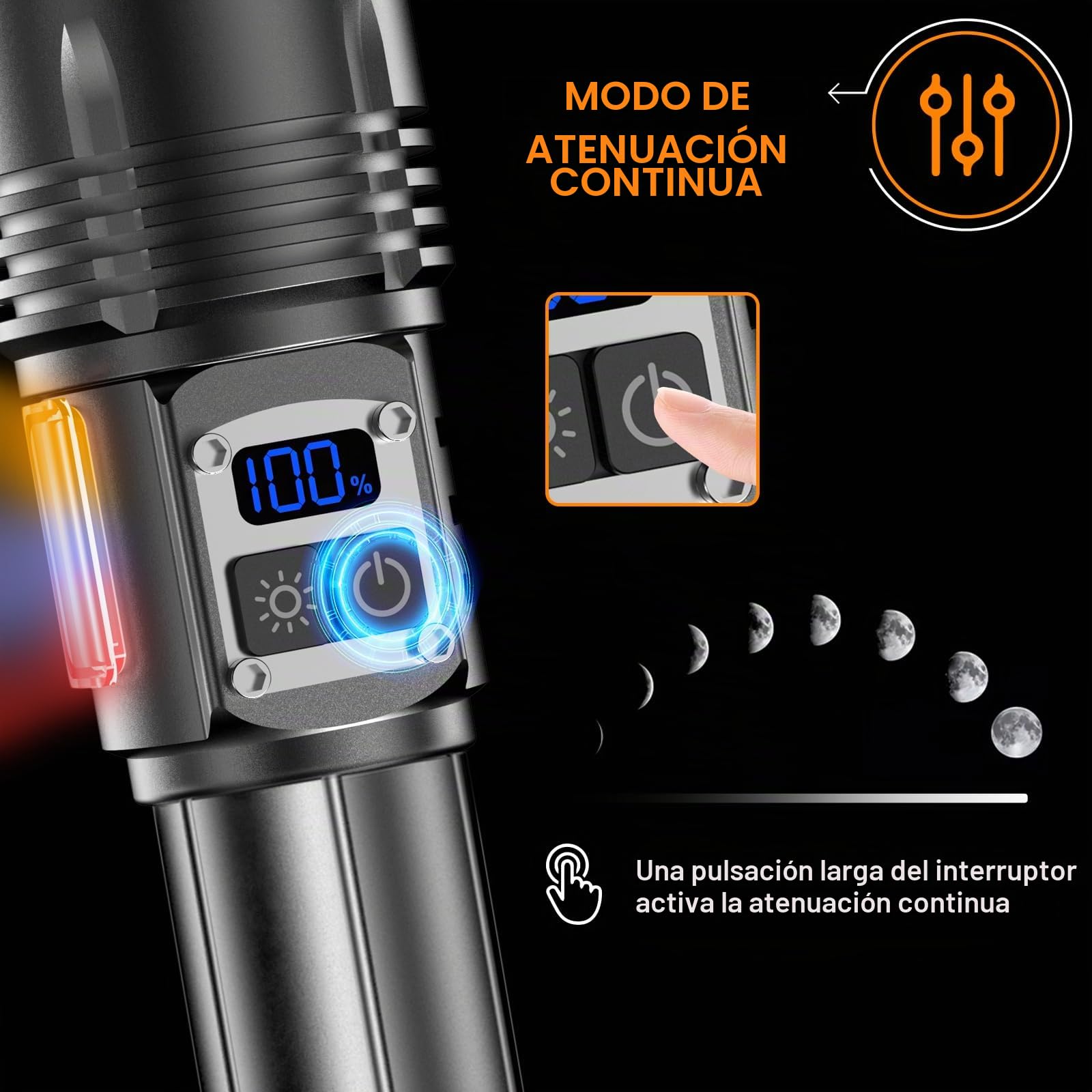 Relybo Linternas Led Alta Potencia, 1000000 Lúmenes Linterna Led Recargable, 2 Interruptores & 9 Modos & Luz Lateral Cob, Linterna Potente Tactica Militar, Linternas Potentes Para Emergencia Camping